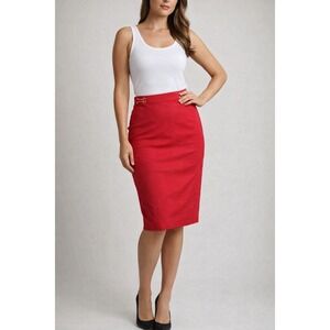 Linda Mathews Womens Stretch Red Pencil/A Line Skirt Back Zipper Size‎ 8